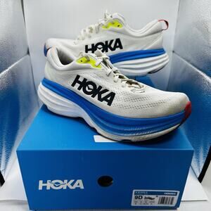 Hoka One One Bondi 8 White Blue Running Shoes Sneakers 1123202 BVR Men’s Size 9D